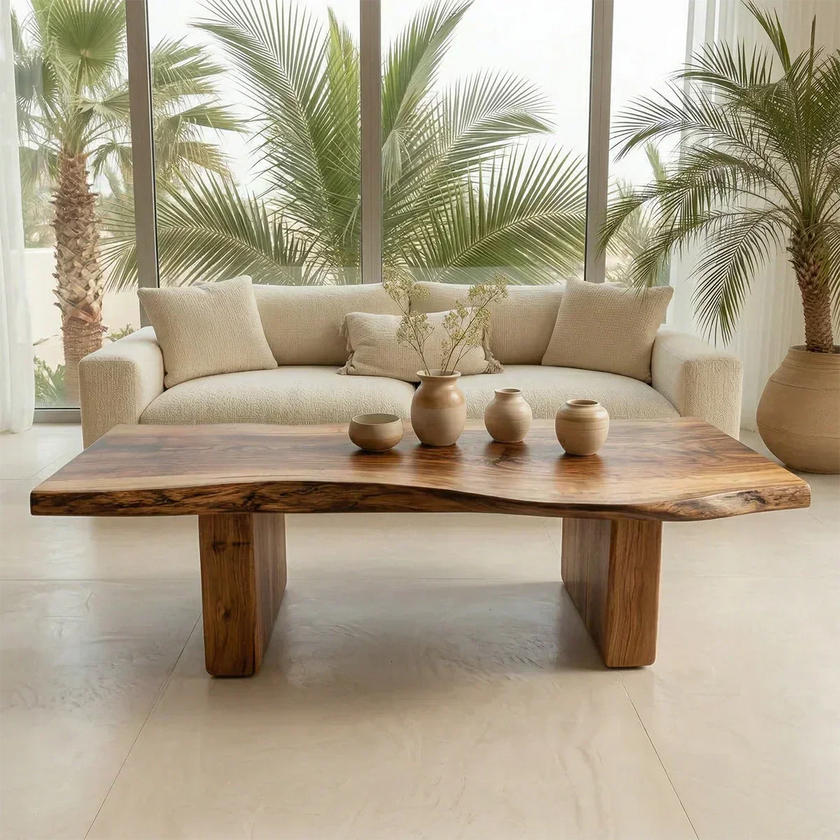 Organic Live Edge Coffee Table with Thick Slab Top in Natural Solid Wood - Woodenecho