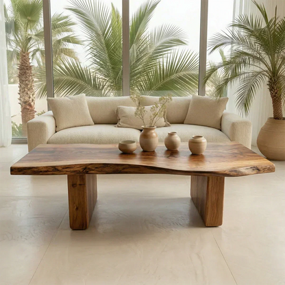 Organic Live Edge Coffee Table with Thick Slab Top in Natural Solid Wood - Woodenecho