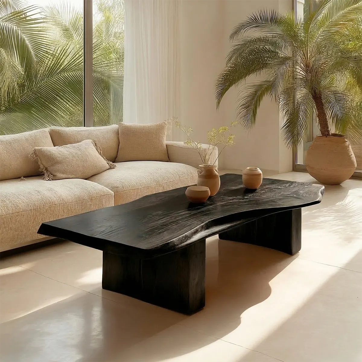 Organic Live Edge Coffee Table with Thick Slab Top in Natural Solid Wood - Woodenecho