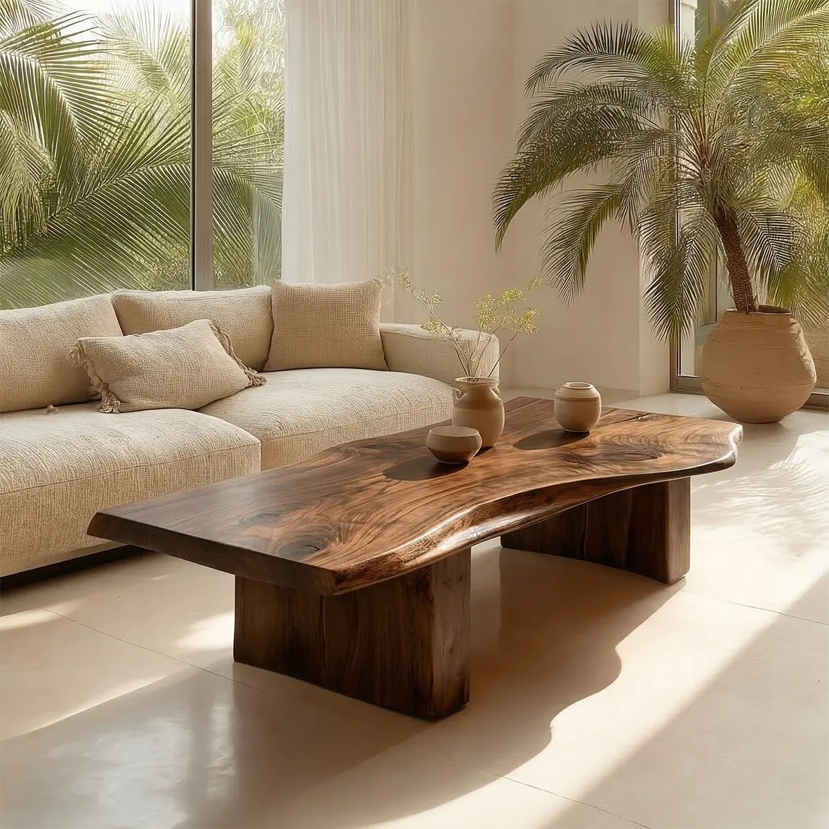 Organic Live Edge Coffee Table with Thick Slab Top in Natural Solid Wood - Woodenecho