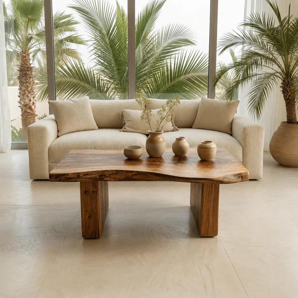Organic Live Edge Coffee Table with Thick Slab Top in Natural Solid Wood - Woodenecho