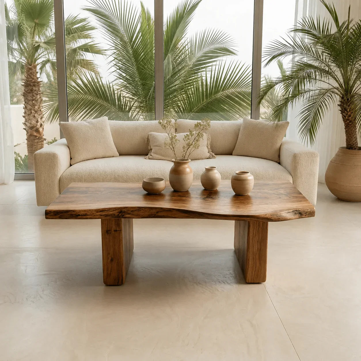 Organic Live Edge Coffee Table with Thick Slab Top in Natural Solid Wood - Woodenecho