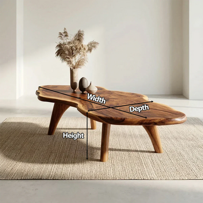 Organic Live Edge Natural Solid Wood Coffee Table with Sculptural Legs - Rustirawood