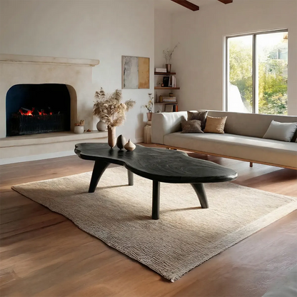 Organic Live Edge Natural Solid Wood Coffee Table with Sculptural Legs - Woodenecho