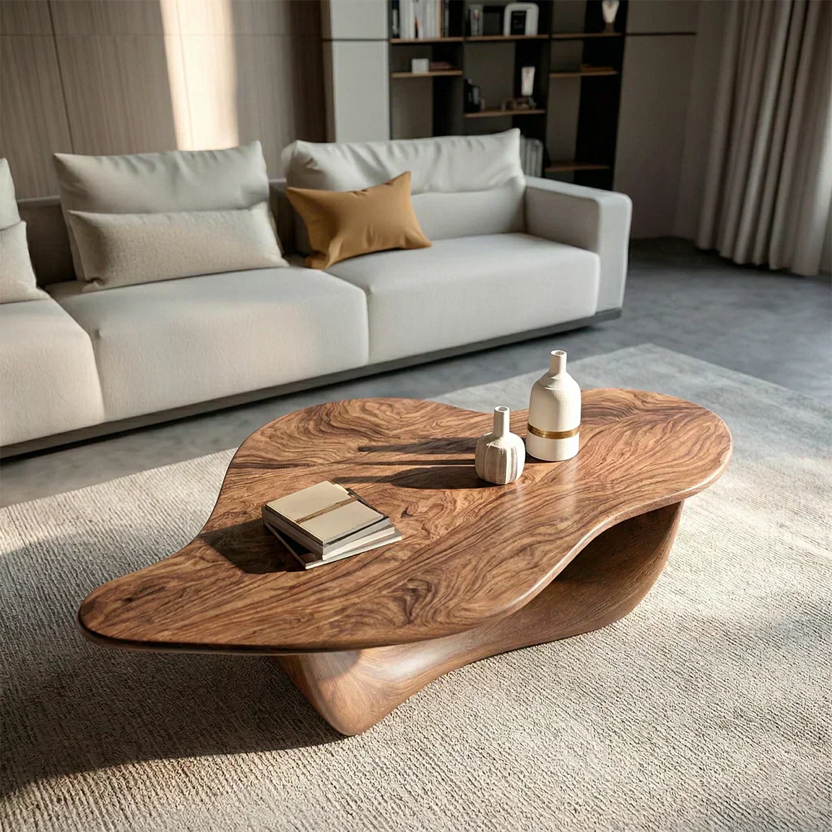 Organic Loop Sculptural Coffee Table in Natural Solid Wood - Woodenecho
