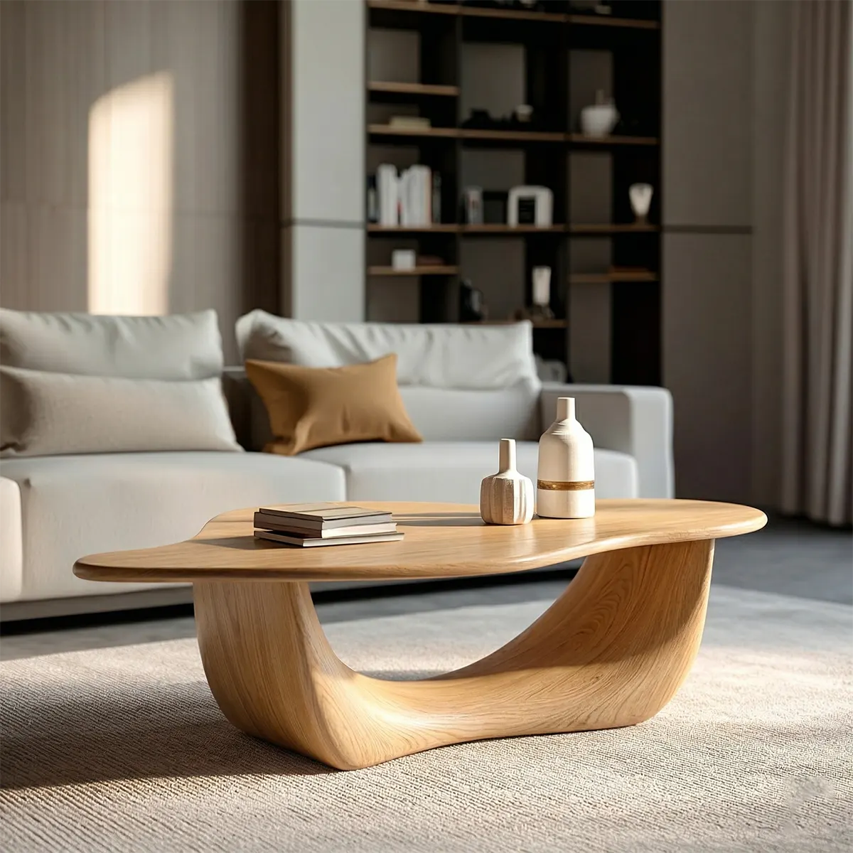 Organic Loop Sculptural Coffee Table in Natural Solid Wood - Woodenecho