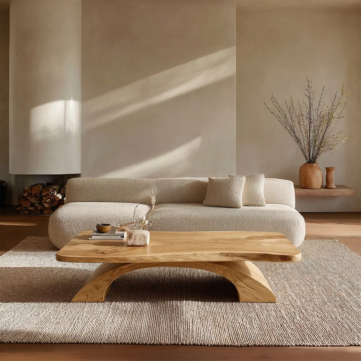 Organic Modern Sculptural Arch Base Coffee Table in Natural Solid Wood - Rustirawood