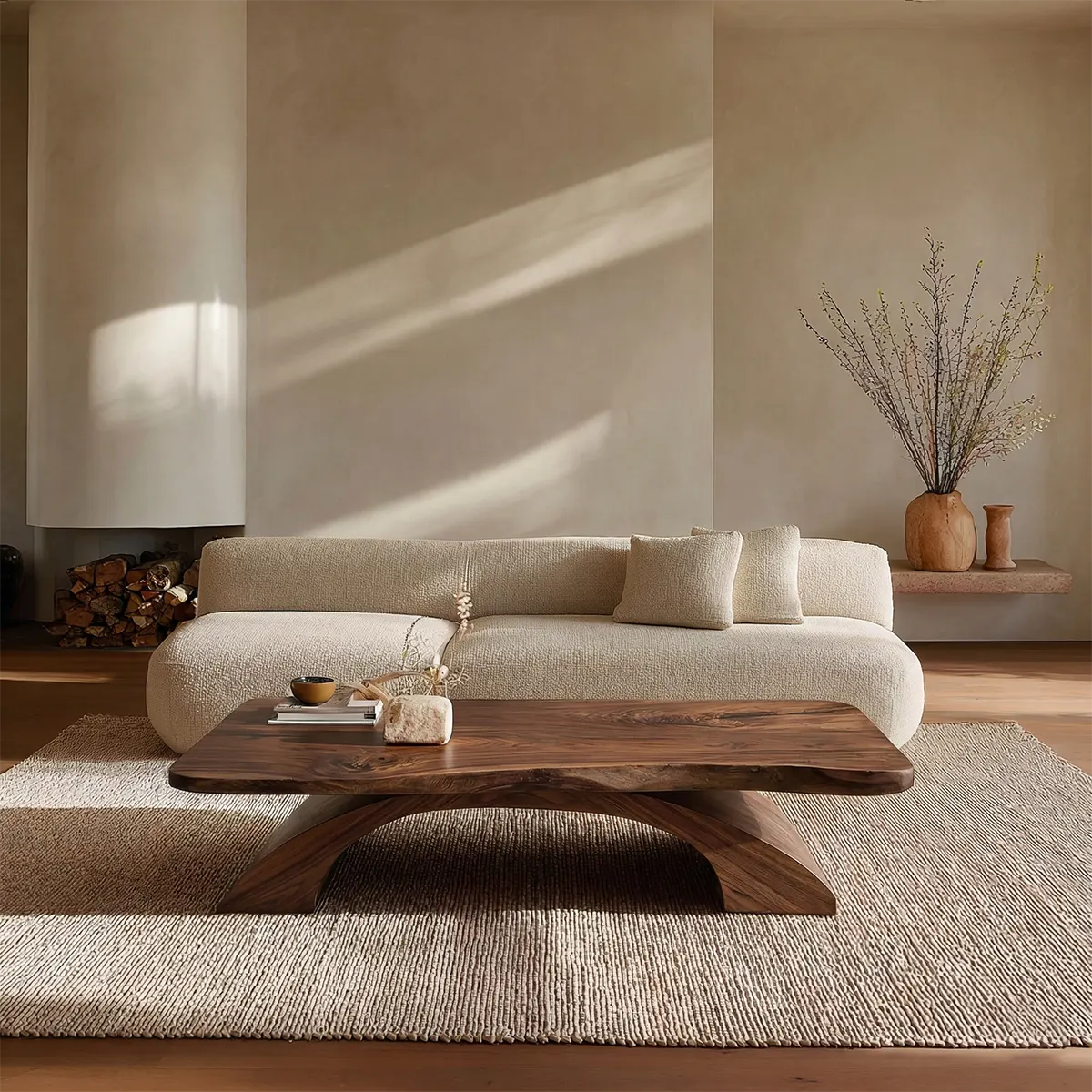 Organic Modern Sculptural Arch Base Coffee Table in Natural Solid Wood - Rustirawood