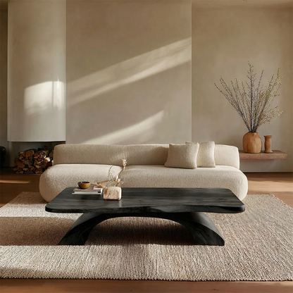 Organic Modern Sculptural Arch Base Coffee Table in Natural Solid Wood - Rustirawood
