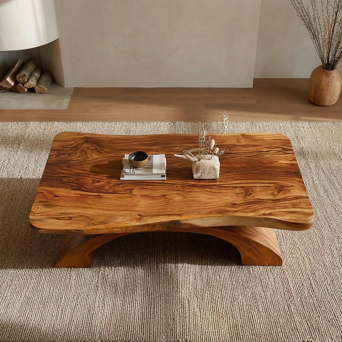 Organic Modern Sculptural Arch Base Coffee Table in Natural Solid Wood - Rustirawood
