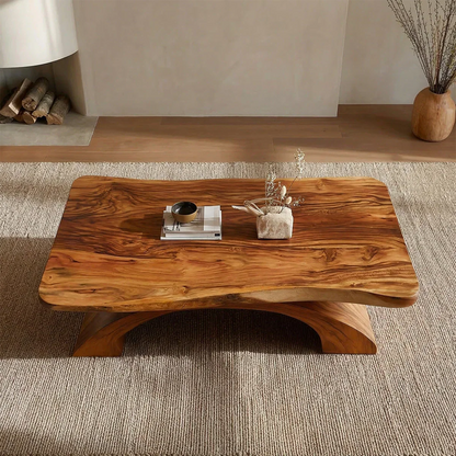 Organic Modern Sculptural Arch Base Coffee Table in Natural Solid Wood - Rustirawood