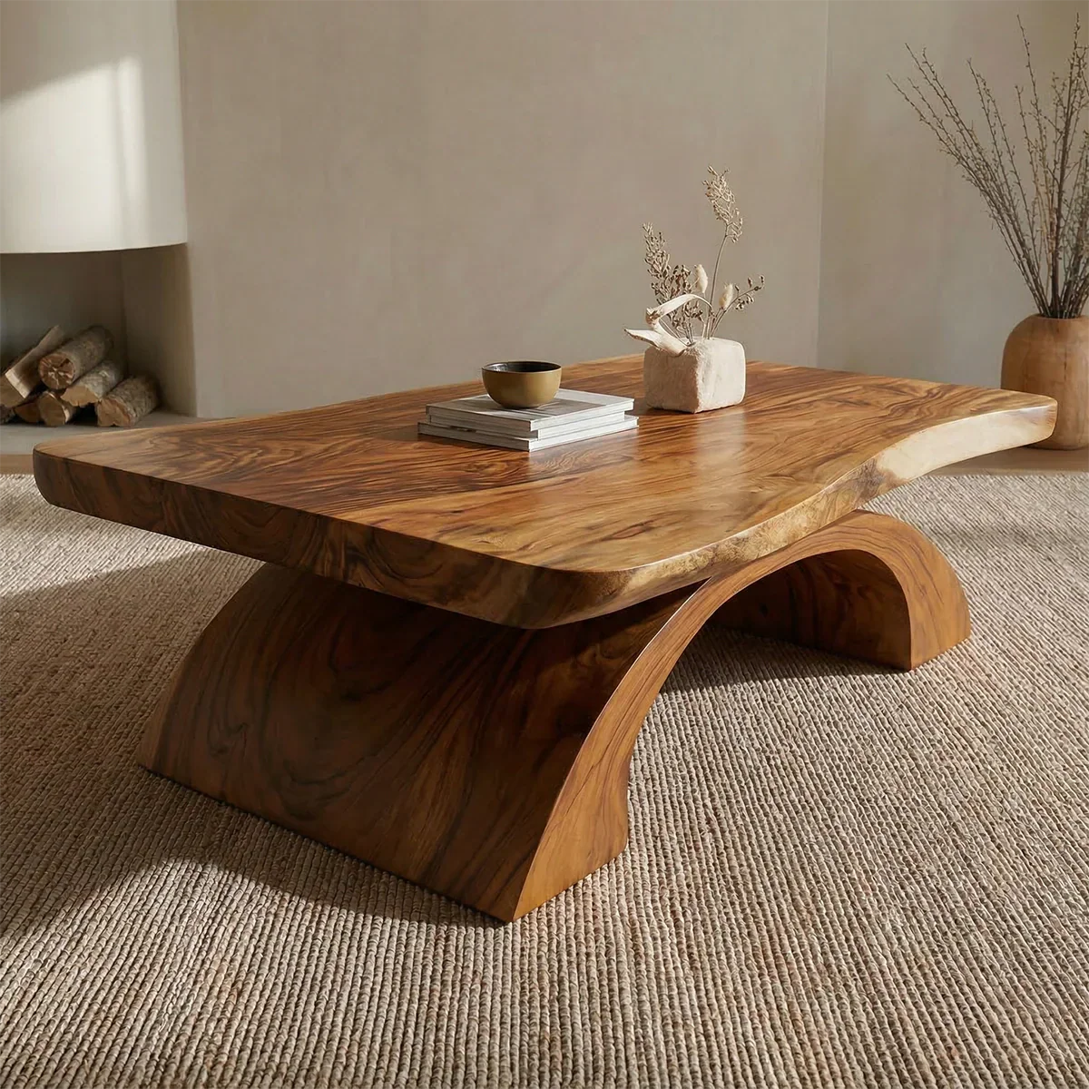 Organic Modern Sculptural Arch Base Coffee Table in Natural Solid Wood - Rustirawood