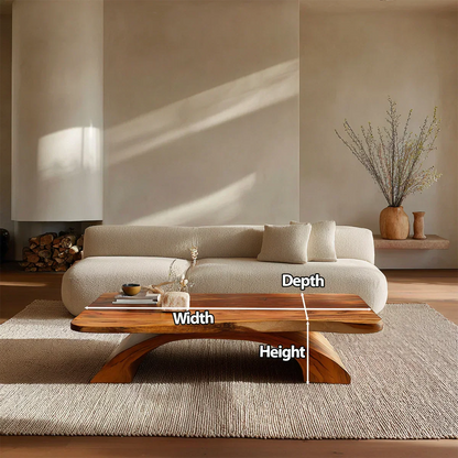 Organic Modern Sculptural Arch Base Coffee Table in Natural Solid Wood - Rustirawood