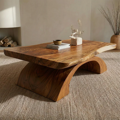 Organic Modern Sculptural Arch Base Coffee Table in Natural Solid Wood - Woodenecho