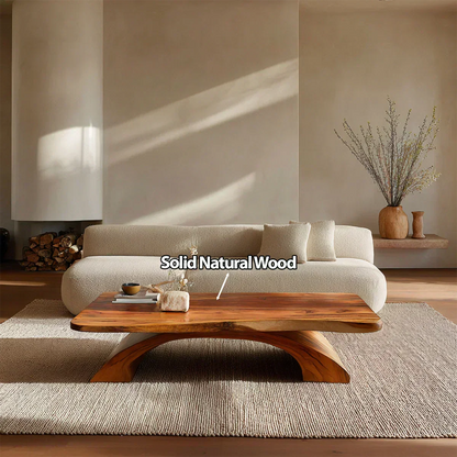 Organic Modern Sculptural Arch Base Coffee Table in Natural Solid Wood - Woodenecho
