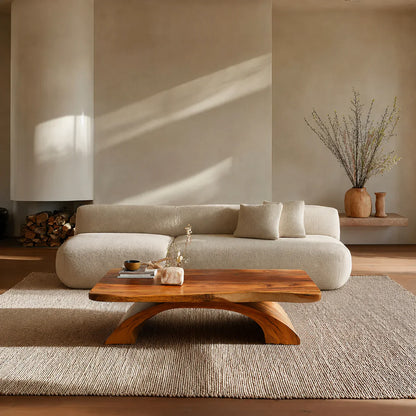 Organic Modern Sculptural Arch Base Coffee Table in Natural Solid Wood - Woodenecho