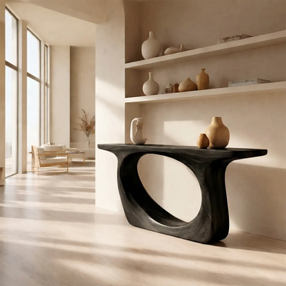 Organic Modern Solid Wood Console Table with Sculptural Curved Form - Woodenecho