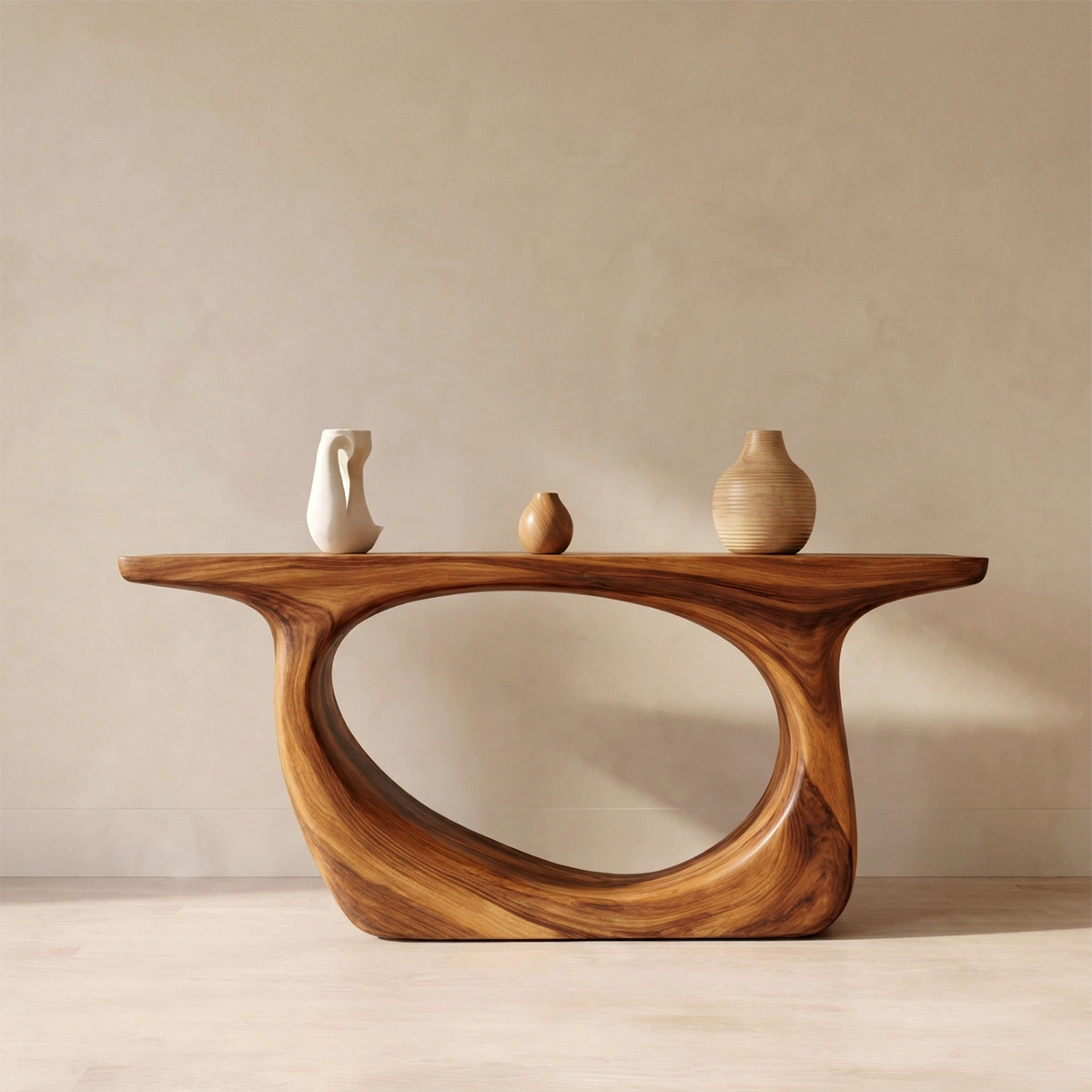 Organic Modern Solid Wood Console Table with Sculptural Curved Form - Woodenecho