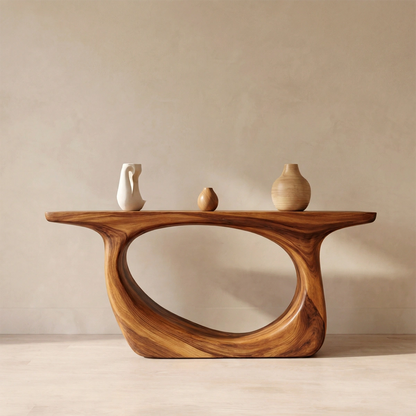 Organic Modern Solid Wood Console Table with Sculptural Curved Form - Woodenecho
