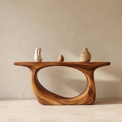 Organic Modern Solid Wood Console Table with Sculptural Curved Form - Woodenecho
