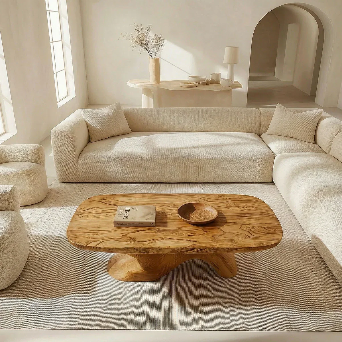Organic Sculptural Pedestal Coffee Table in Natural Solid Wood - Rustirawood