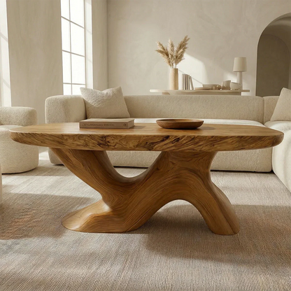 Organic Sculptural Pedestal Coffee Table in Natural Solid Wood - Rustirawood