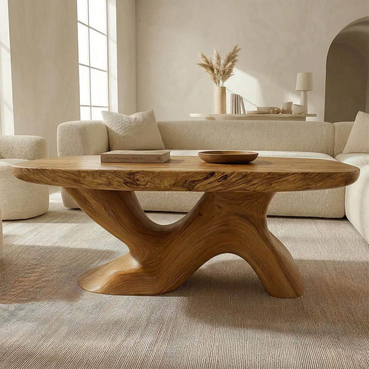 Organic Sculptural Pedestal Coffee Table in Natural Solid Wood - Woodenecho
