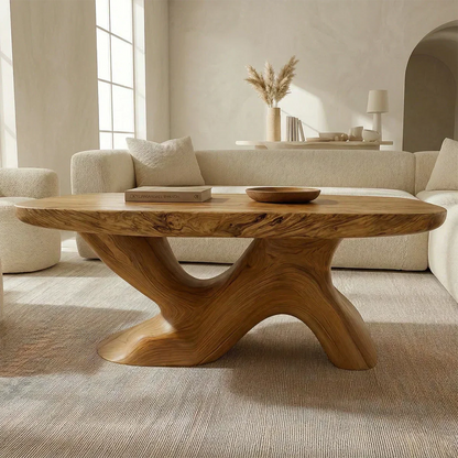 Organic Sculptural Pedestal Coffee Table in Natural Solid Wood - Woodenecho