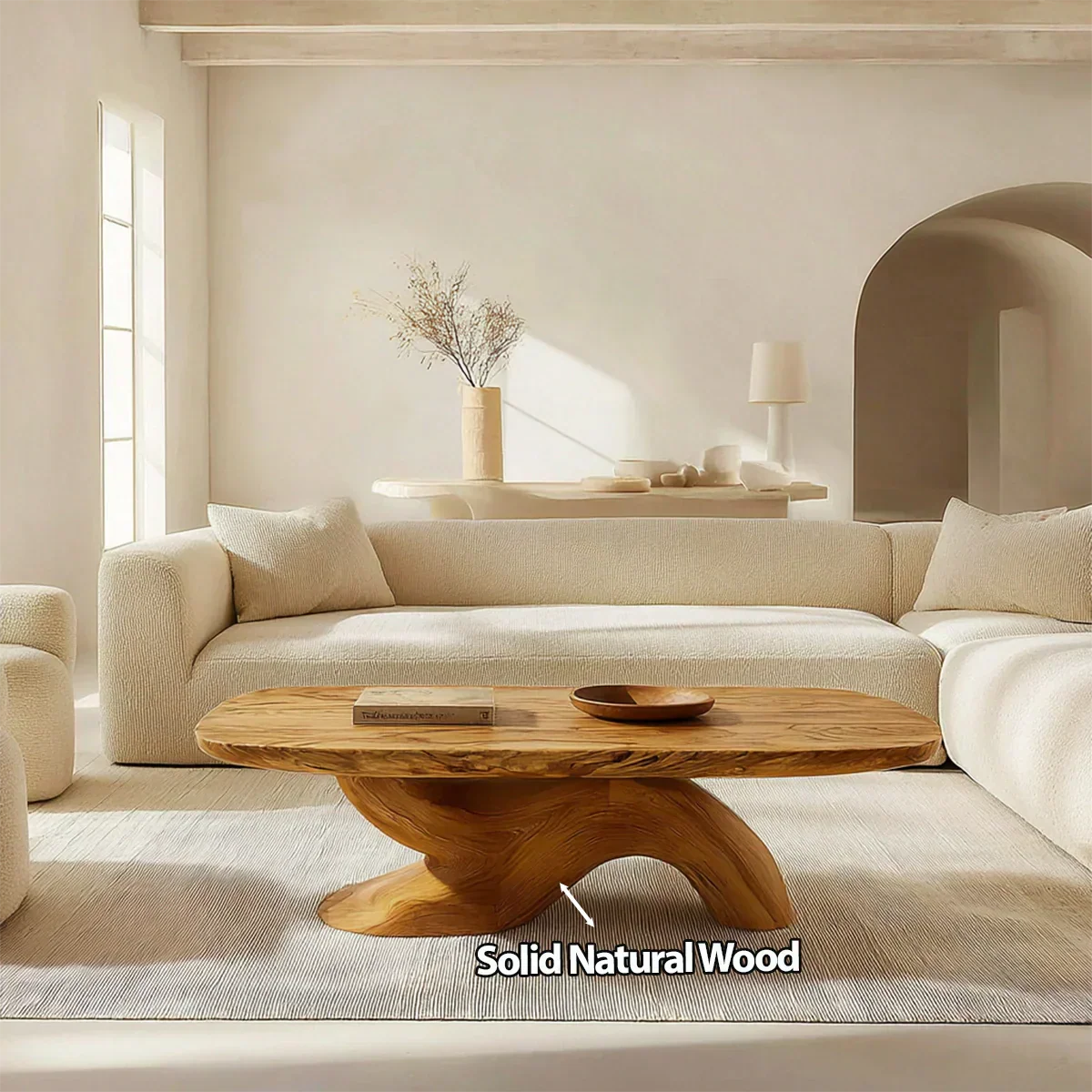 Organic Sculptural Pedestal Coffee Table in Natural Solid Wood - Woodenecho