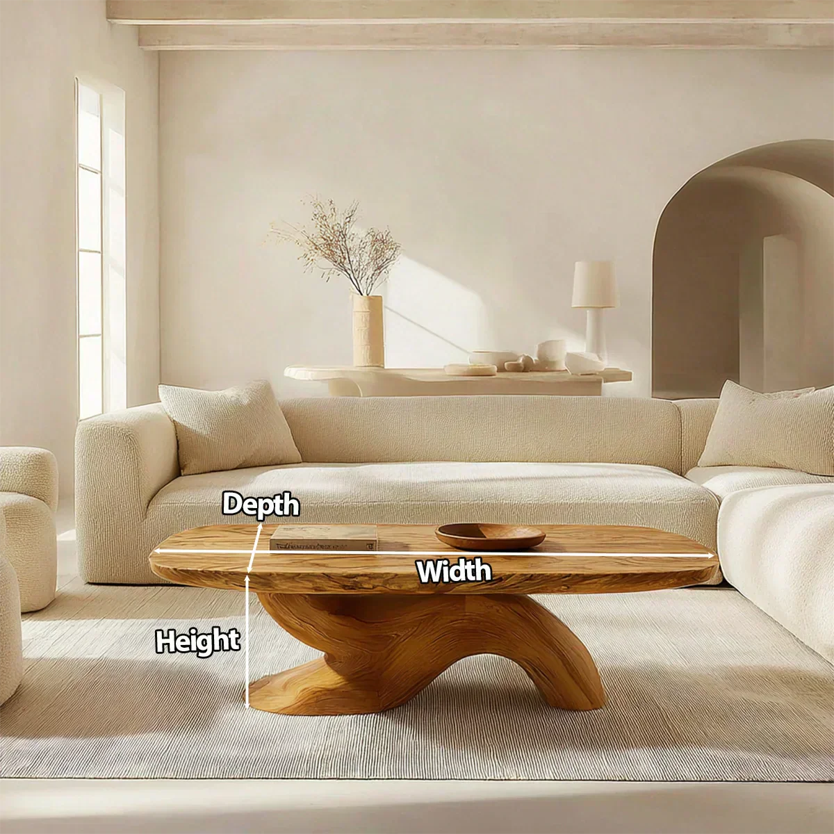 Organic Sculptural Pedestal Coffee Table in Natural Solid Wood - Woodenecho