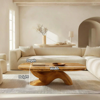 Organic Sculptural Pedestal Coffee Table in Natural Solid Wood - Woodenecho
