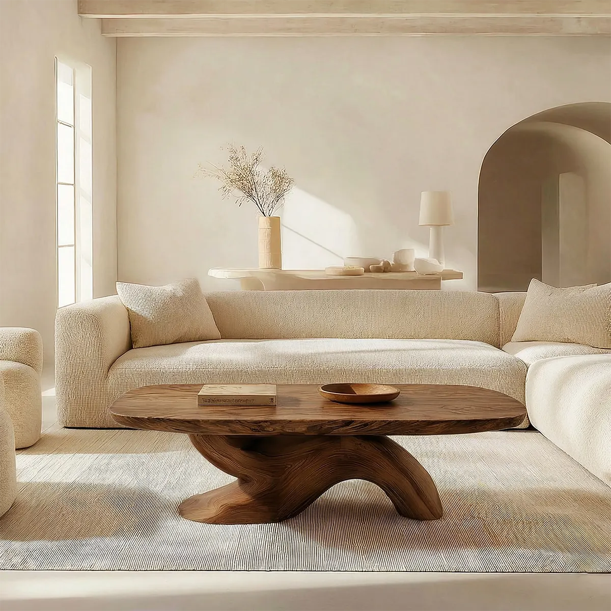 Organic Sculptural Pedestal Coffee Table in Natural Solid Wood - Woodenecho