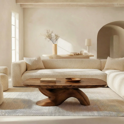 Organic Sculptural Pedestal Coffee Table in Natural Solid Wood - Woodenecho