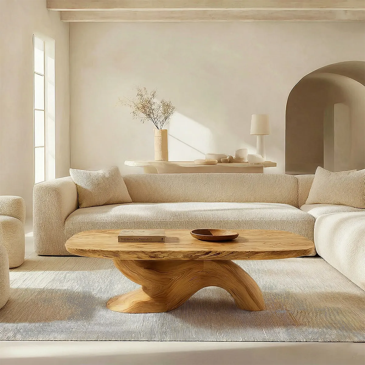 Organic Sculptural Pedestal Coffee Table in Natural Solid Wood - Woodenecho