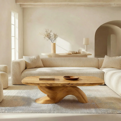 Organic Sculptural Pedestal Coffee Table in Natural Solid Wood - Woodenecho