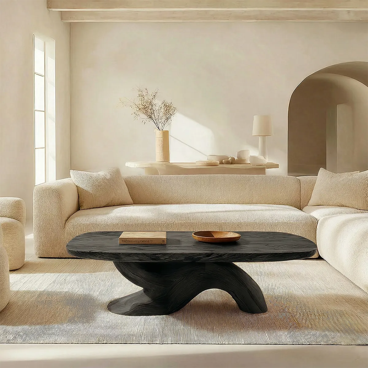 Organic Sculptural Pedestal Coffee Table in Natural Solid Wood - Woodenecho