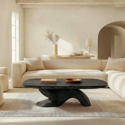 Organic Sculptural Pedestal Coffee Table in Natural Solid Wood - Woodenecho