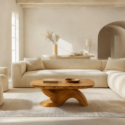 Organic Sculptural Pedestal Coffee Table in Natural Solid Wood - Woodenecho