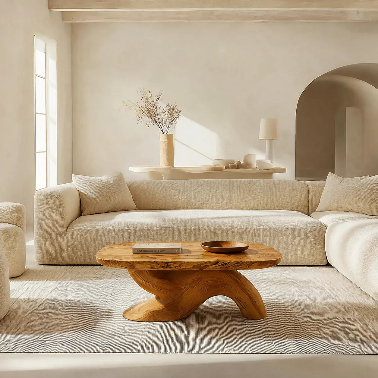 Organic Sculptural Pedestal Coffee Table in Natural Solid Wood - Woodenecho