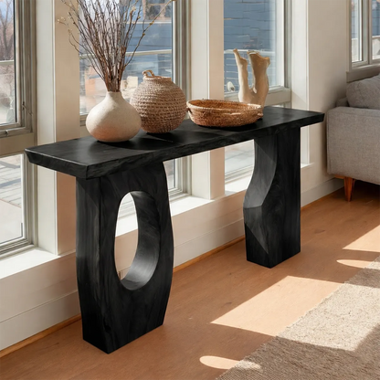 Organic Sculptural Solid Wood Console Table for Entryway Decor - Woodenecho