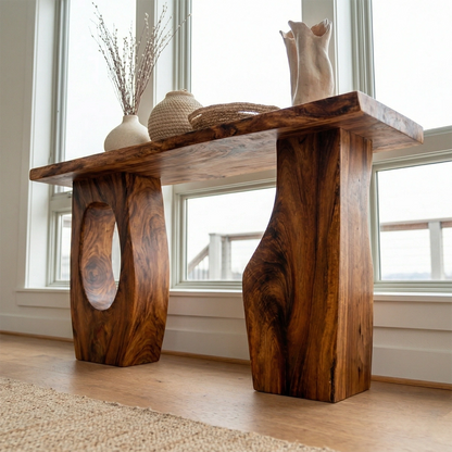 Organic Sculptural Solid Wood Console Table for Entryway Decor - Woodenecho