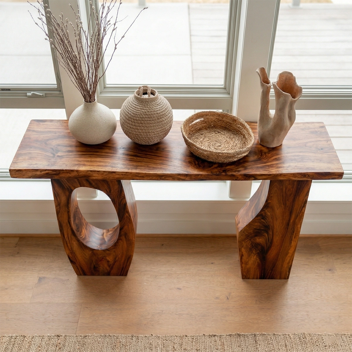 Organic Sculptural Solid Wood Console Table for Entryway Decor - Woodenecho