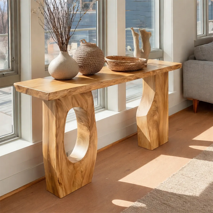 Organic Sculptural Solid Wood Console Table for Entryway Decor - Woodenecho