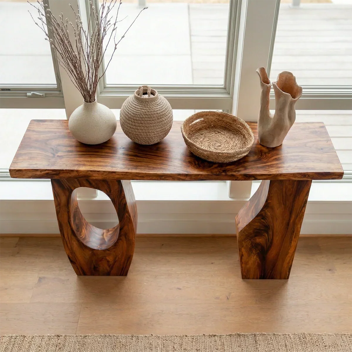 Organic Sculptural Solid Wood Console Table for Entryway Decor - Woodenecho