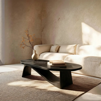 Oval Sculptural Coffee Table with Bridge Base in Natural Solid Wood - Rustirawood