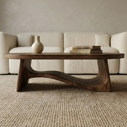 Oval Sculptural Coffee Table with Bridge Base in Natural Solid Wood - Woodenecho