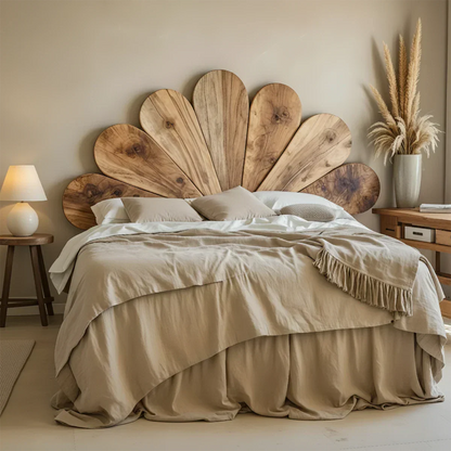 Petal Bloom Solid Wood Headboard – Natural Sculptural Bedroom Accent - Rustirawood