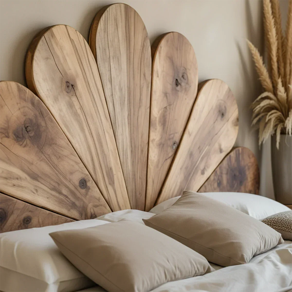 Petal Bloom Solid Wood Headboard – Natural Sculptural Bedroom Accent - Rustirawood