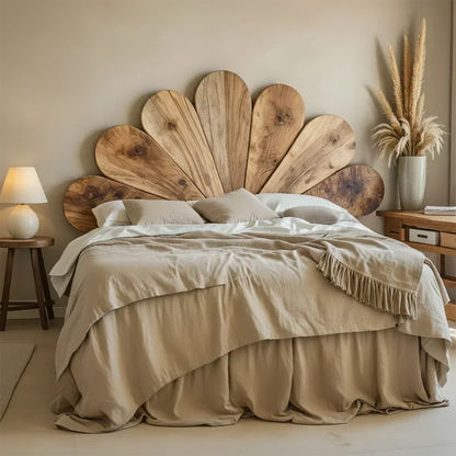 Petal Bloom Solid Wood Headboard – Natural Sculptural Bedroom Accent - Woodenecho