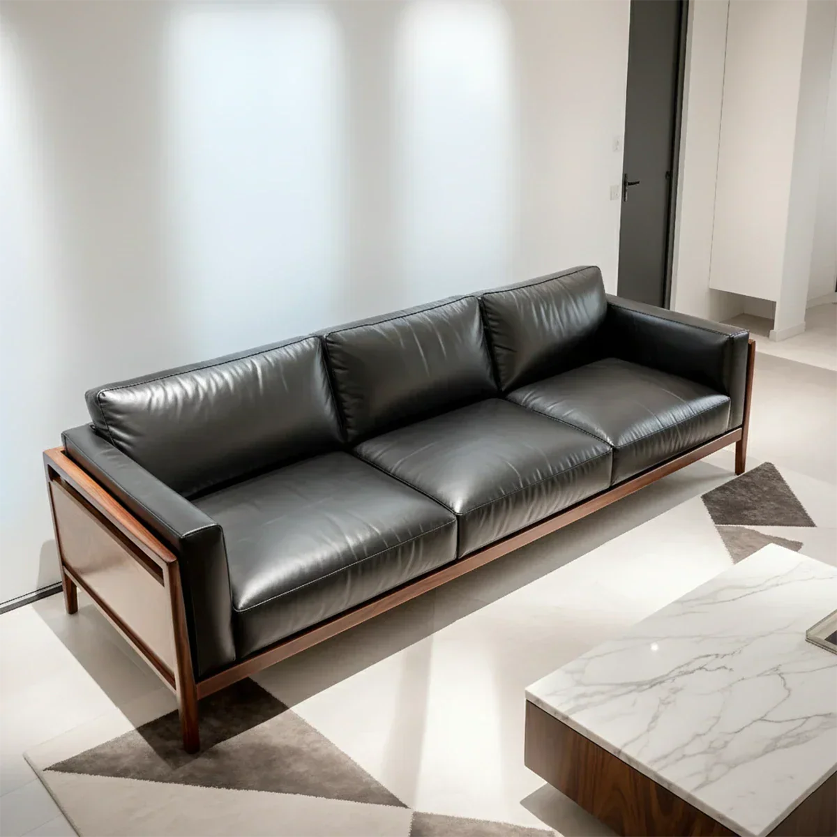 Premium Leather Sofa – Modern Minimalist Design - Rustirawood